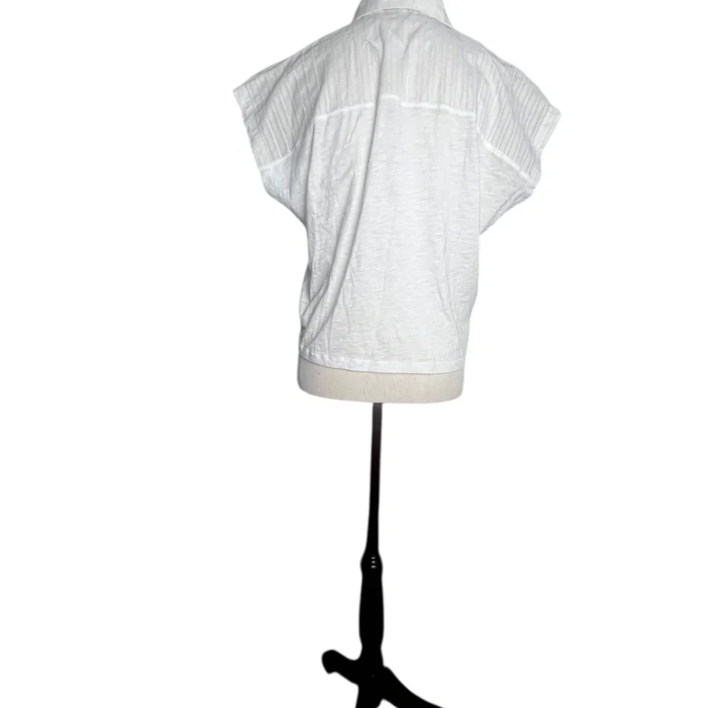 LOFT White Tie-Front Short Sleeve 100% Cotton Button-Down Top Sz S New With Tag - Picture 2 of 6
